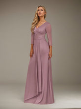 A-Line V-Neck Floor-Length Pleated Mesh Mother of the Bride Dress